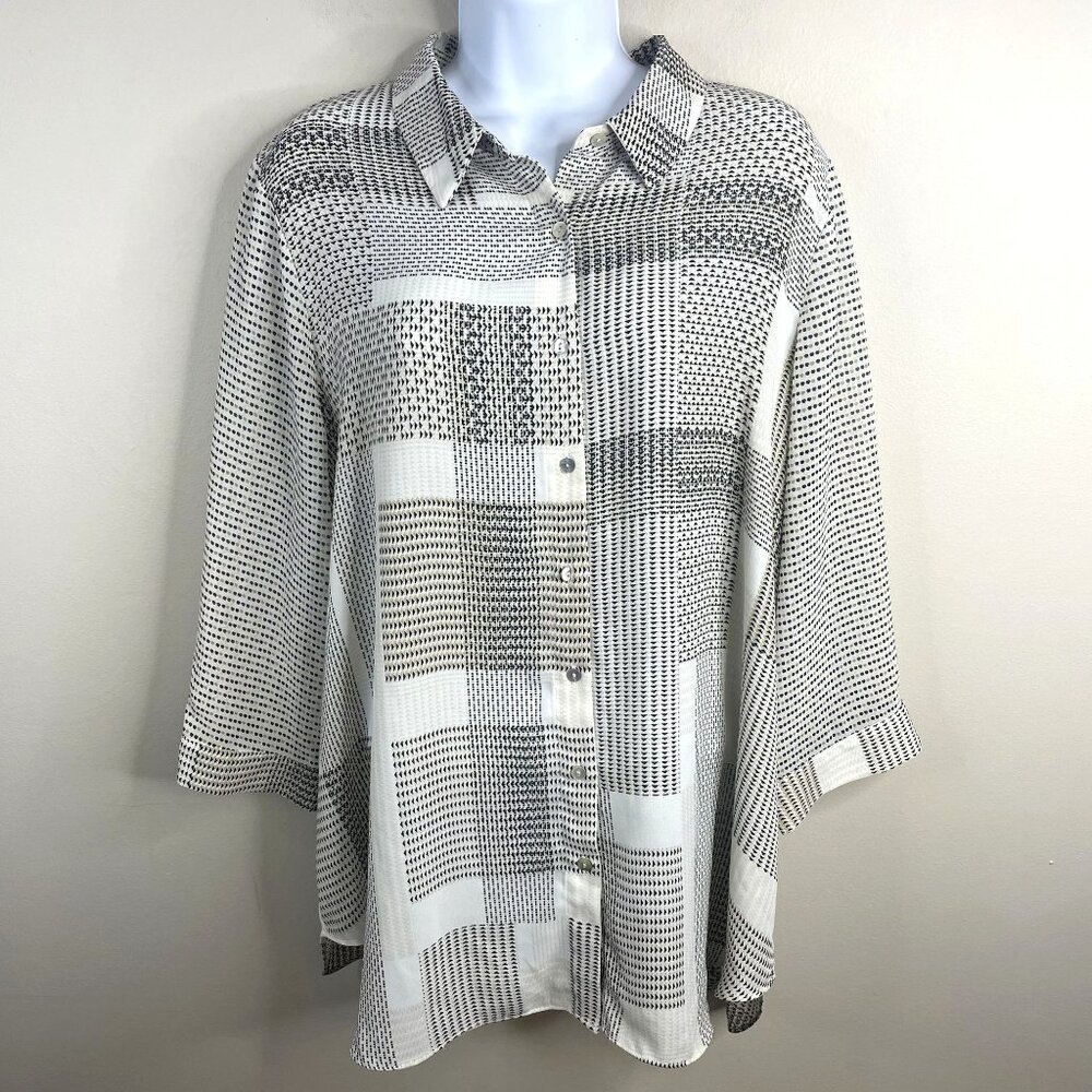 Rose & Olive Button Up Career Top Womens‎ 1X Geometric Neutral Capsule Travel